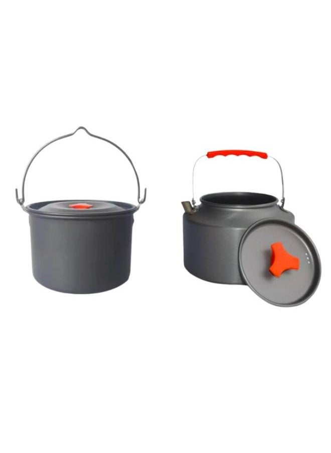 4L Compact Camping Cookware Pot with 2L Teapot Kettle for Outdoor Activities Good for 4-6 Persons