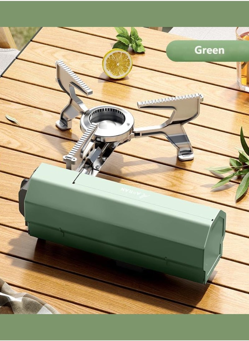 Foldable Stove Camping Butane Stove 2600W 3-5 Minutes To Boil Portable Camping Stove Outdoor Gas Stove With Storage Bag Suitable For Picnic, Backpacking Hiking, Adventure & Home 27.5X8X10.5CM Green