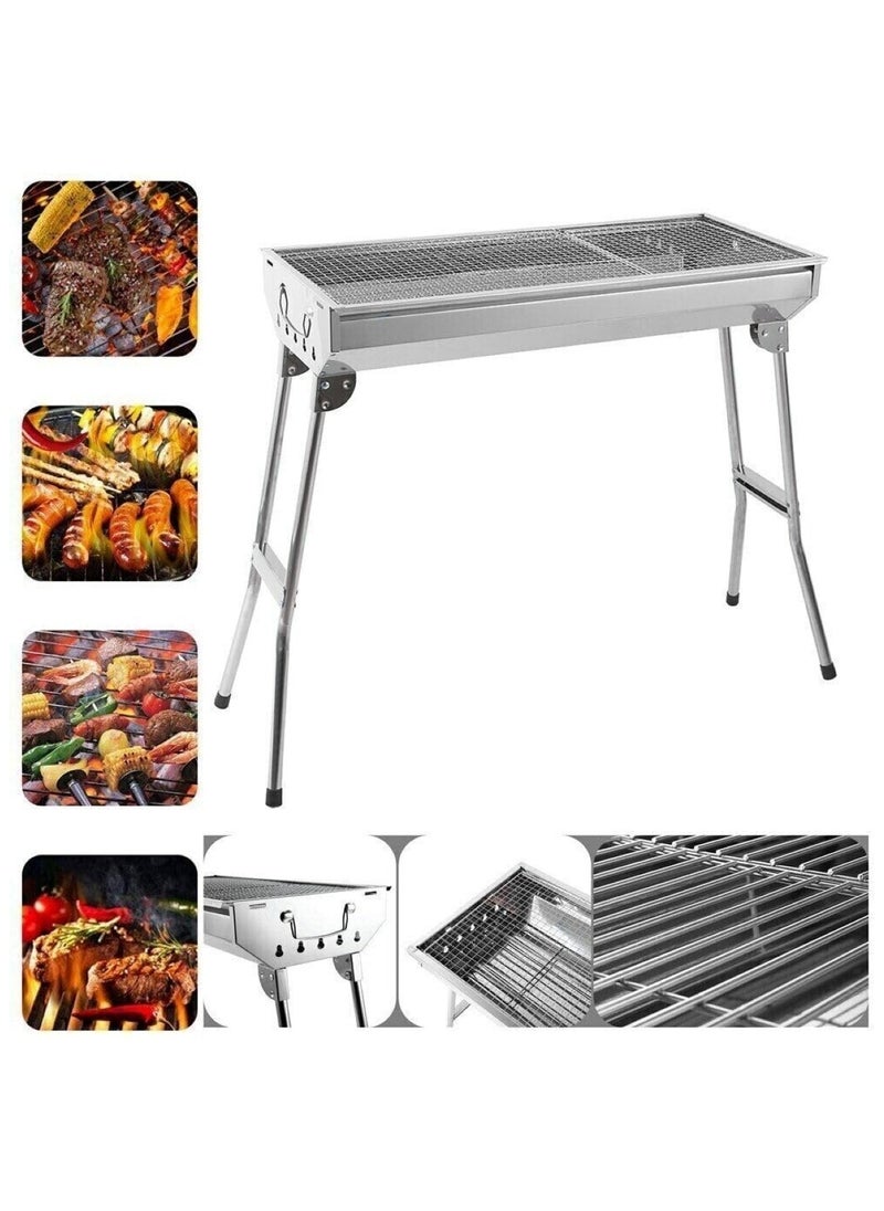 Portable Stainless Steel BBQ Grill Grates with Folding Handle for Cooking 60x25x25 cm