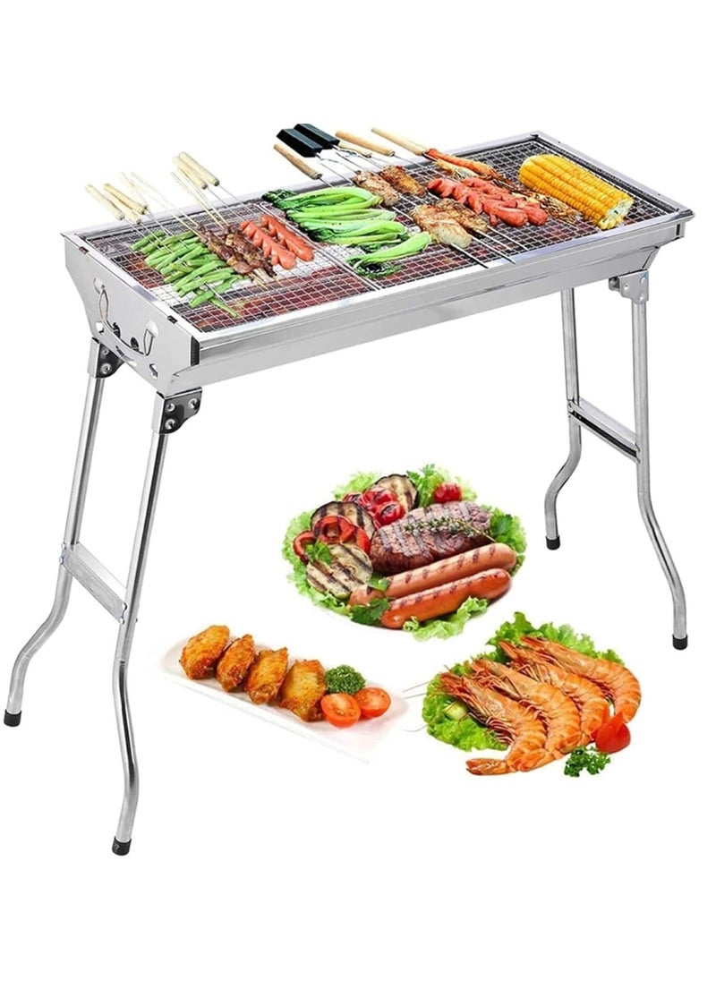 Portable Stainless Steel BBQ Grill Grates with Folding Handle for Cooking 60x25x25 cm