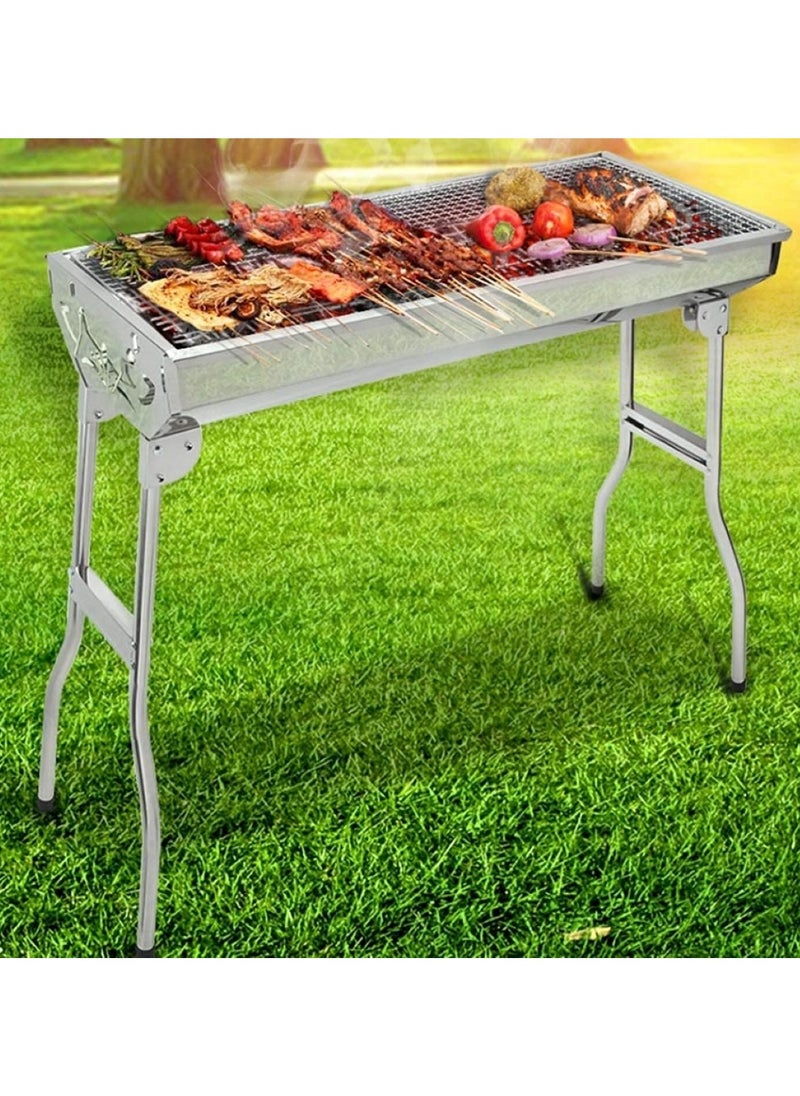 Portable Stainless Steel BBQ Grill Grates with Folding Handle for Cooking 60x25x25 cm