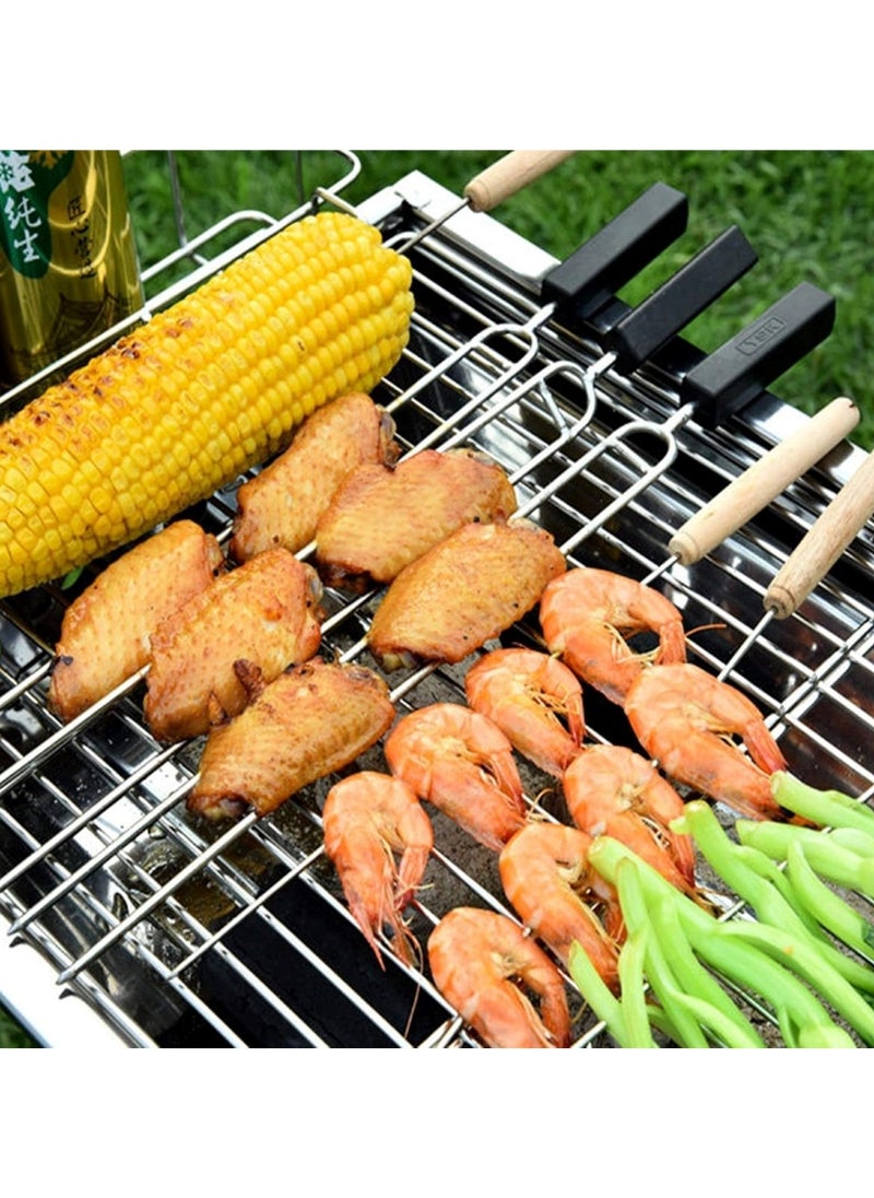 Portable Stainless Steel BBQ Grill Grates with Folding Handle for Cooking 60x25x25 cm