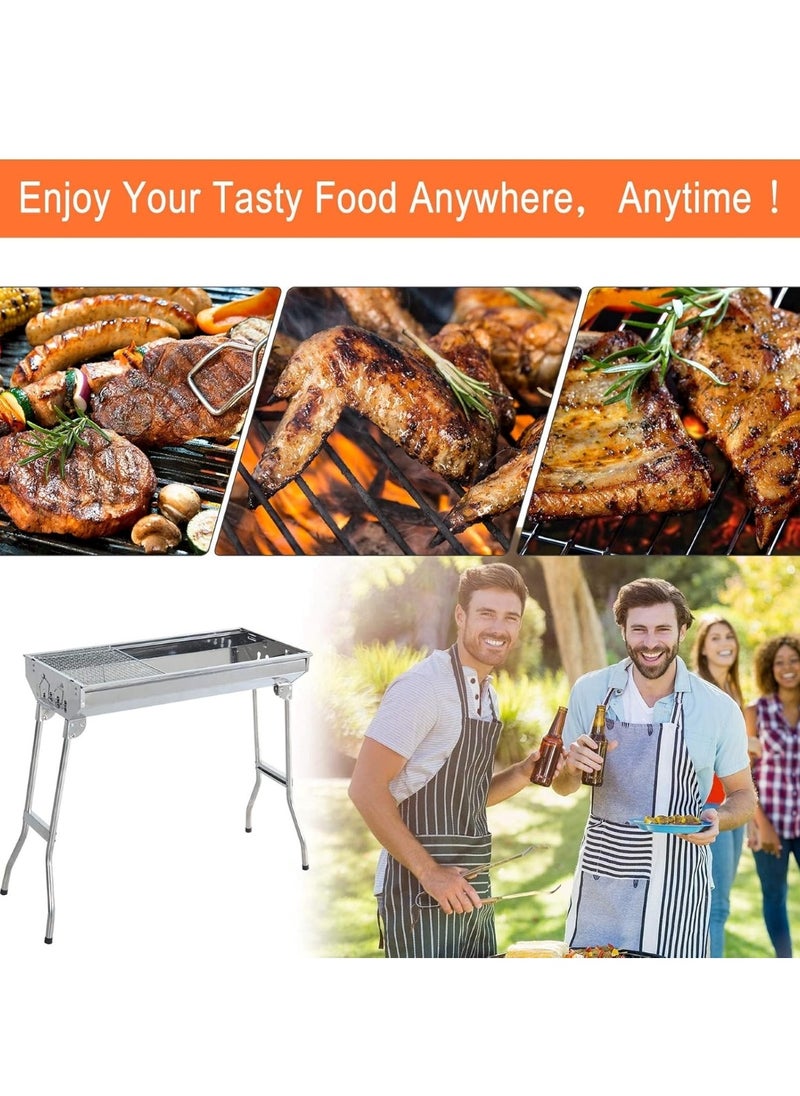 Portable Stainless Steel BBQ Grill Grates with Folding Handle for Cooking 60x25x25 cm