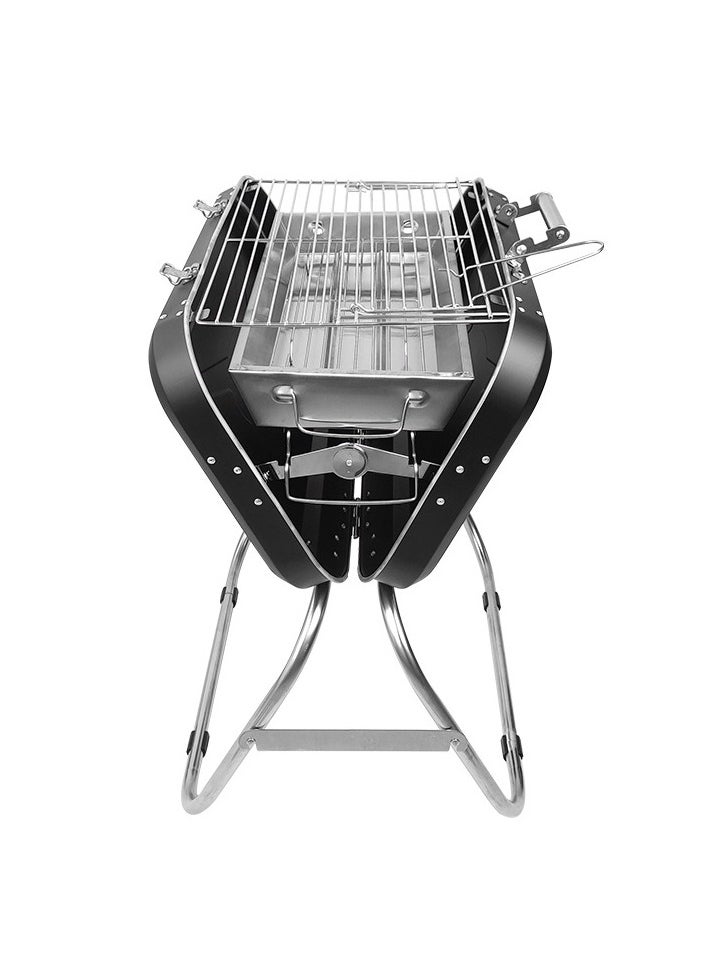 Camping BBQ Grill with 17inch Wide Grilling Area / Portable and Foldable / Steel Cooking Mesh / Compact Design / Easy to Clean / Quick Setup / Suitable for Beach Outing, Backyard & Parties / LFS092 - Black