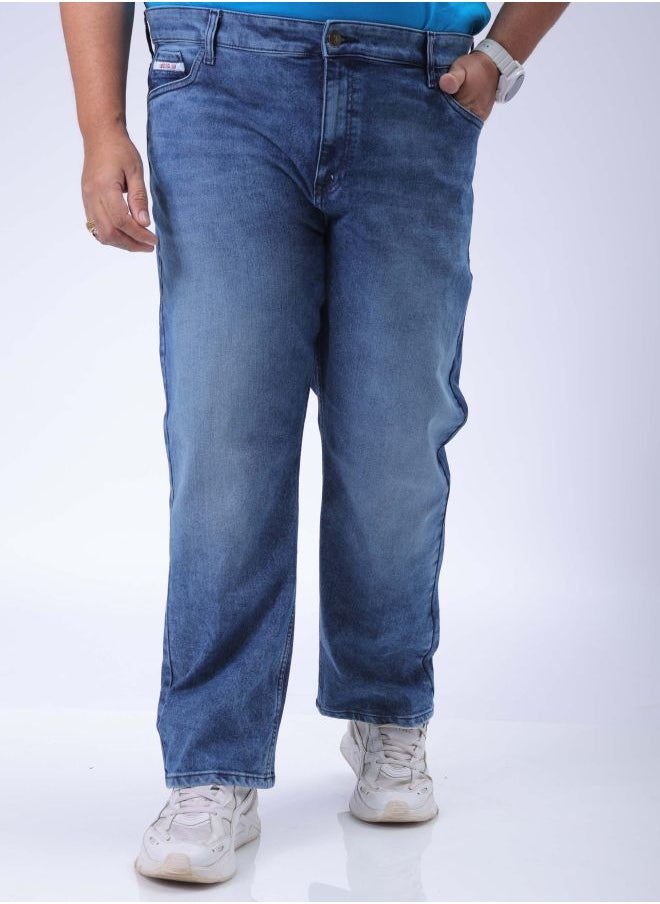 Men Plus Size Vintage Straight Fit Solid Mid-Rise Stretchable Jeans