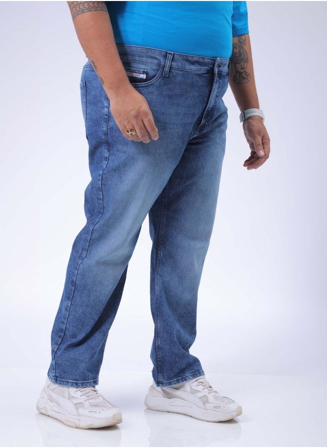 Men Plus Size Vintage Straight Fit Solid Mid-Rise Stretchable Jeans