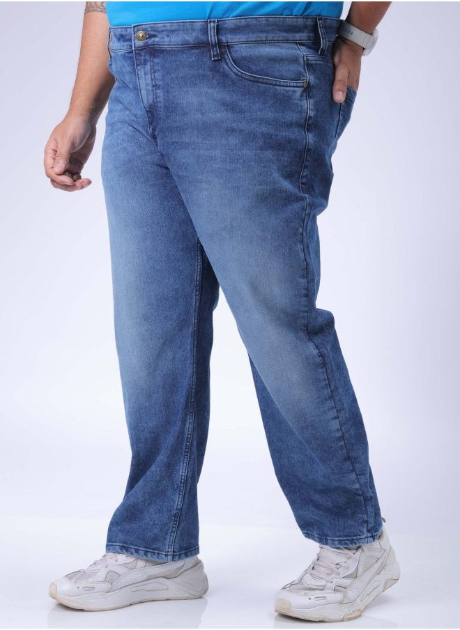Men Plus Size Vintage Straight Fit Solid Mid-Rise Stretchable Jeans