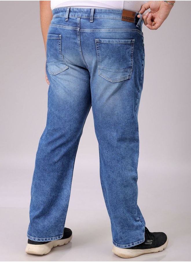 Men Plus Size Vintage Straight Fit Solid Mid-Rise Stretchable Jeans