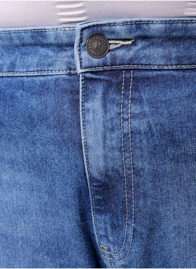 Men Plus Size Vintage Straight Fit Solid Mid-Rise Stretchable Jeans