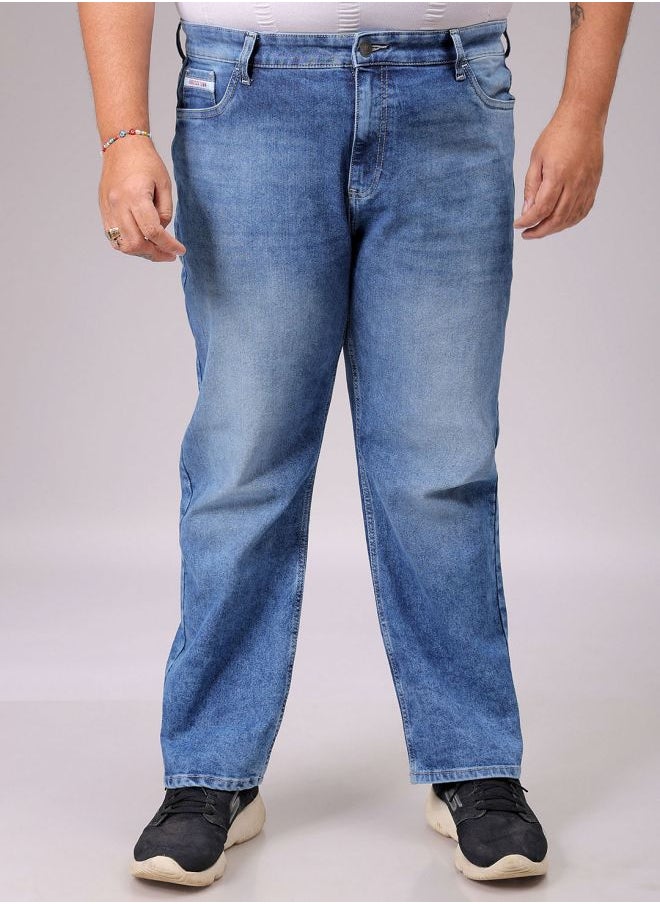 Men Plus Size Vintage Straight Fit Solid Mid-Rise Stretchable Jeans