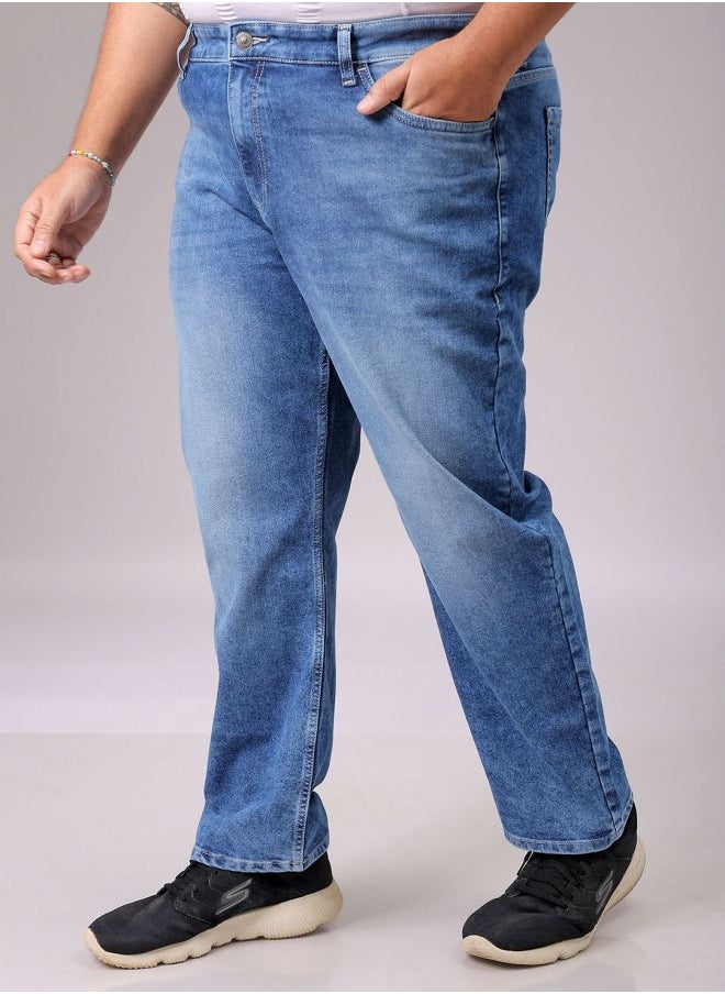 Men Plus Size Vintage Straight Fit Solid Mid-Rise Stretchable Jeans