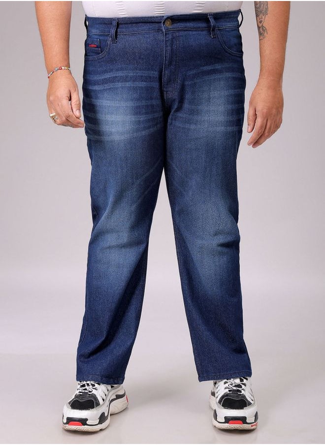 Men Plus Size Vintage Straight Fit Solid Mid-Rise Stretchable Jeans
