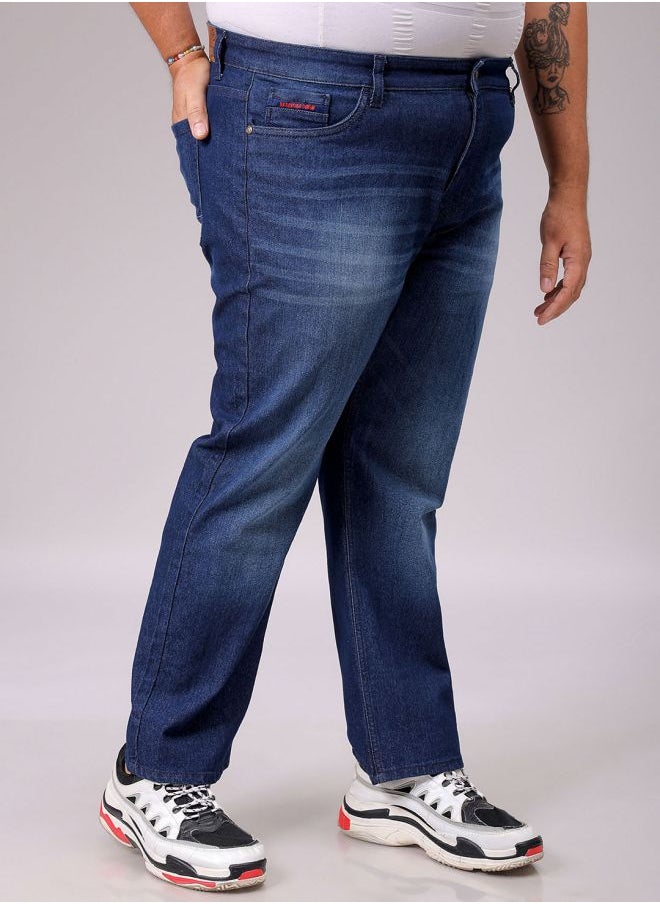 Men Plus Size Vintage Straight Fit Solid Mid-Rise Stretchable Jeans