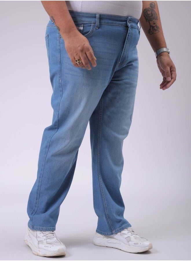 Men Plus Size Vintage Straight Fit Solid Mid-Rise Stretchable Jeans