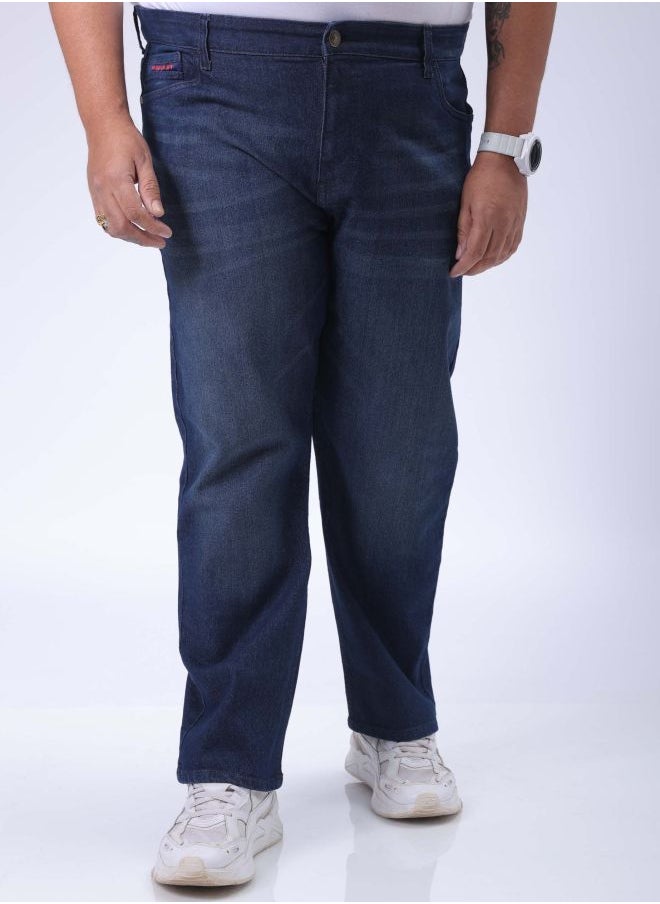 Men Plus Size Vintage Straight Fit Solid Mid-Rise Stretchable Jeans