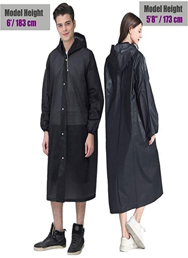 Rain Coats for Adults Reusable, 1Pcs Thickened Transparent Light Raincoat with Hood and Elastic Cuff Sleeves, EVA Rain Ponchos Rain Jackets Raincoats for Men Women, for Family Fishing Travel (Black)