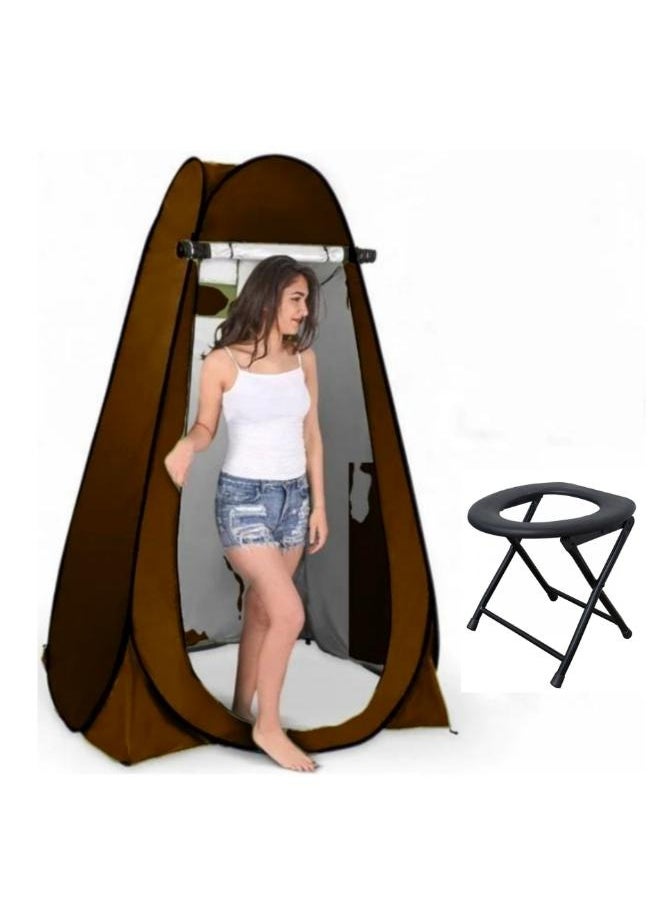 Portable Pop-up Rainproof Sunscreen Camping  Shower Tent with Foldable Stool Chair  for Outdoor Travels Ativities