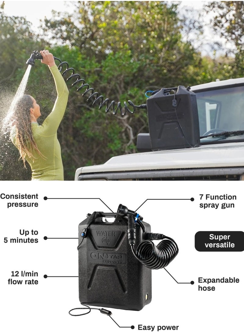 ARB Ontap Portable Shower 22L & 12V - Black Edition - 7 Spray Modes - Perfect for Camping & Beach - OTSBLA400