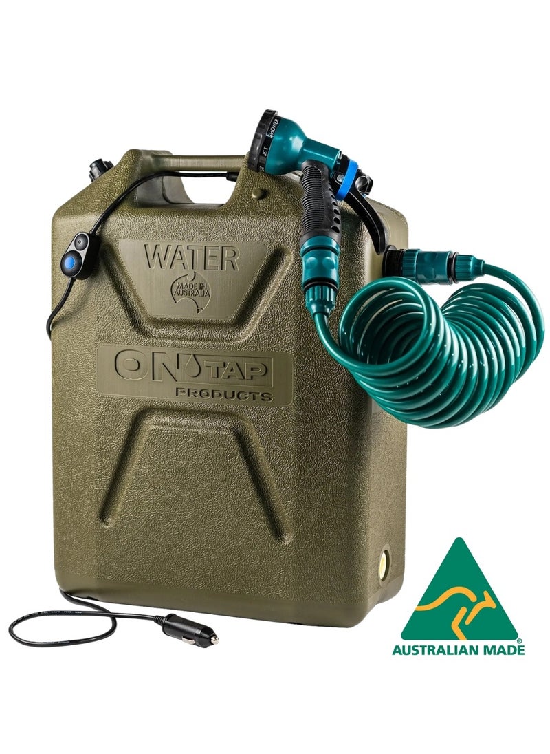 ARB Ontap Portable Shower 22L & 12V - Green Edition - 7 Spray Modes - Perfect for Camping & Beach - OTSGRE400