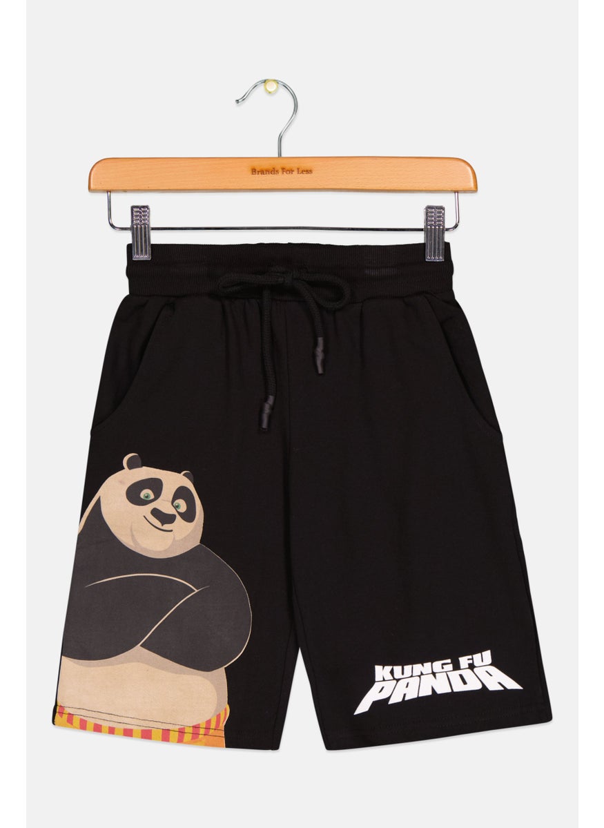 Kids Boys Kung Fu Panda Print Basic Shorts, Black