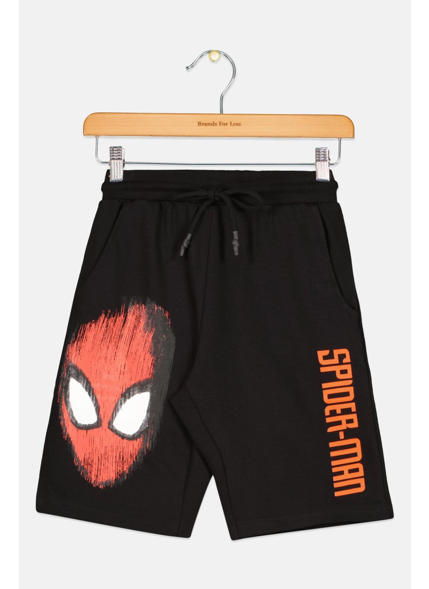 Kids Boy Spider Man Print Basic Short, Black