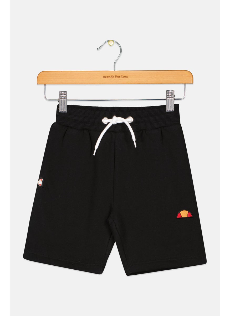 Kids Boy Embroidered Basic Shorts, Black