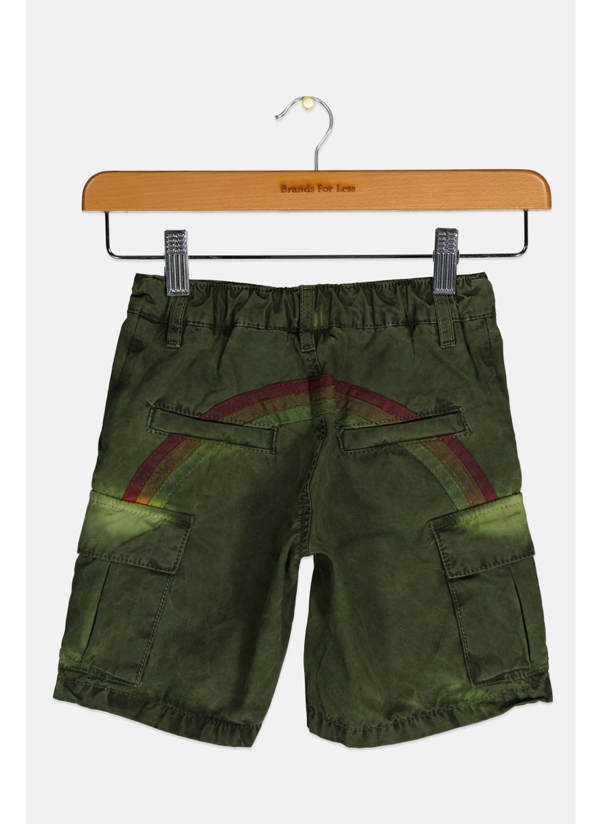 Toddlers Boy Embroidered Logo Cargo Shorts, Washed Green