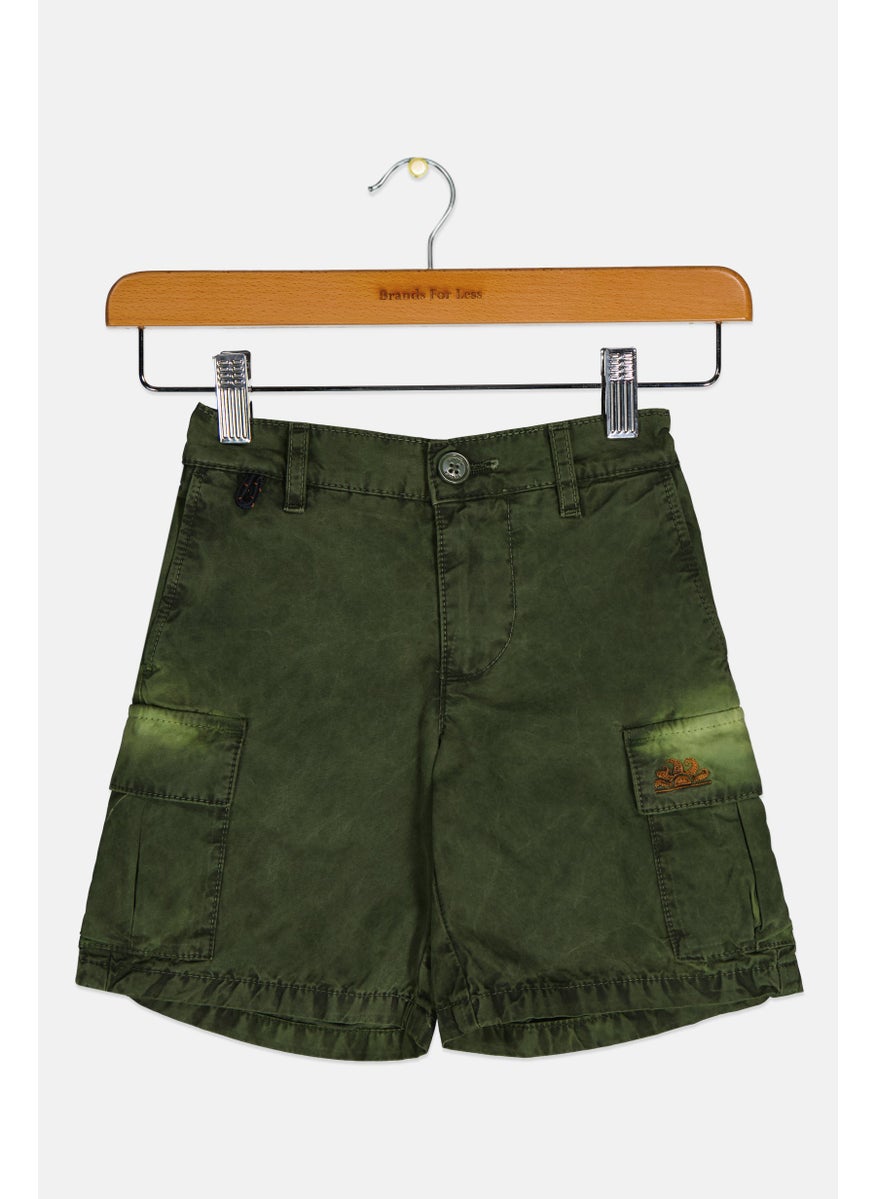 Toddlers Boy Embroidered Logo Cargo Shorts, Washed Green