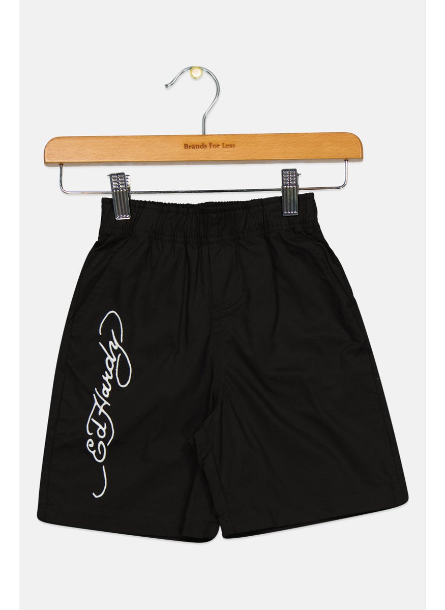 Toddlers Boy Brand logo Pull On Shorts, Black