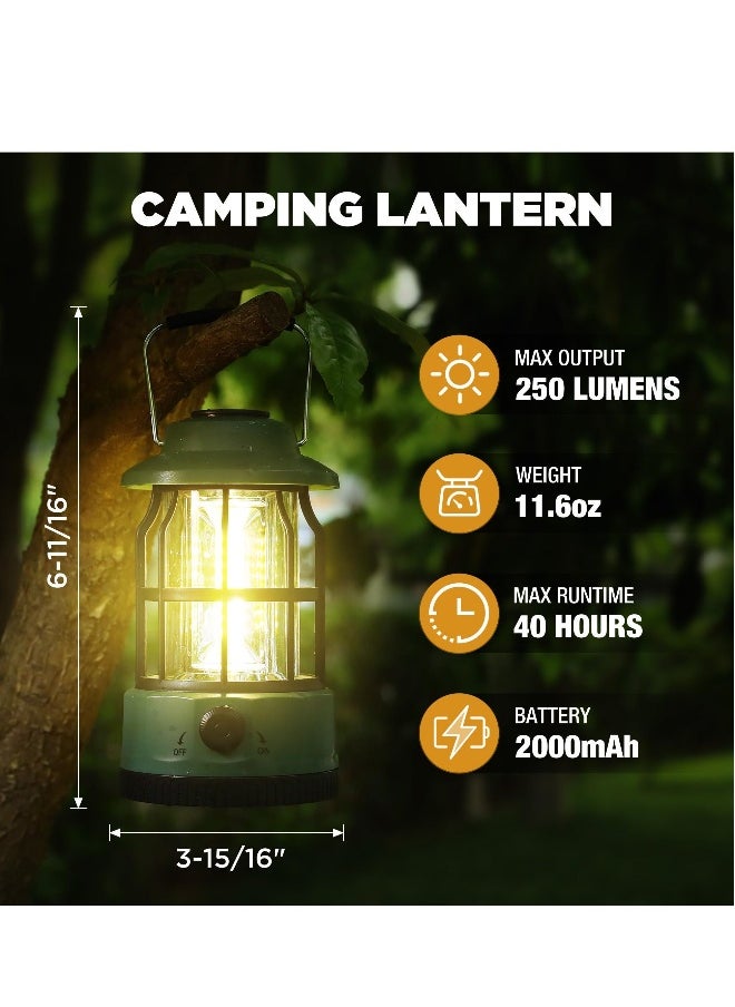 LED Camping Lantern, Waterproof Tent Light USB C Rechargeable Lantern with Stepless Dimming, Portable Lantern Flashlight for Camping, Hurricane, Emergency, Hiking, Power Outages