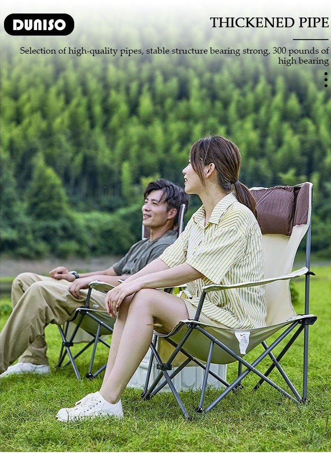 Folding Camping Chair with Removable Footrest and Adjustable Backrest for Adults, Portable and Lightweight Reclining Lounge Chairs with Pillow, Outdoor Camping Chair with Cup Holder and Side Pocket for Fishing, Picnic, BBQ, Hiking Travel, Beach