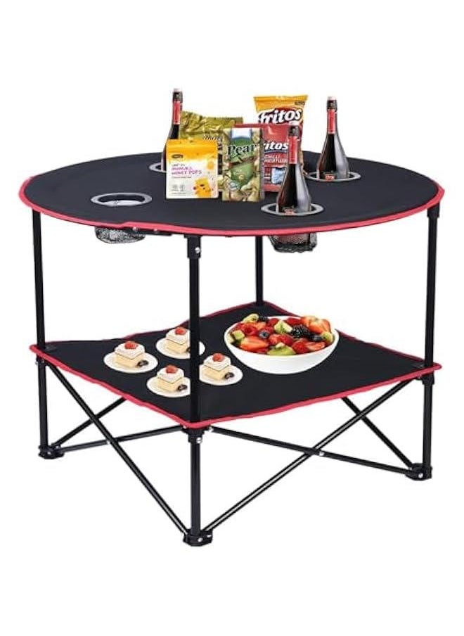 Durku Portable Camping Table Folding Picnic Tables Lightweight Folding Table Waterproof Canvas Beach Table for Outside, with 4 Cup Holders and Carrying Bags,for Camping Fishing and Parties