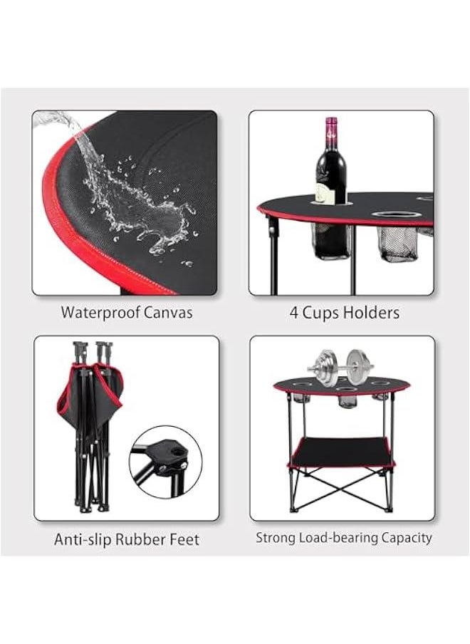 Durku Portable Camping Table Folding Picnic Tables Lightweight Folding Table Waterproof Canvas Beach Table for Outside, with 4 Cup Holders and Carrying Bags,for Camping Fishing and Parties