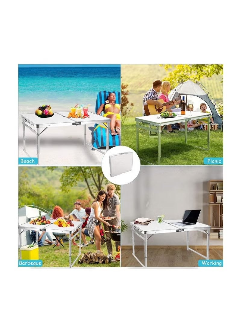 Folding Camping Picnic Table Portable Outdoor Aluminum Table 4 Stools 3 Adjustable Heights Lightweight Dining Table for Grill BBQ Backyard and Beach