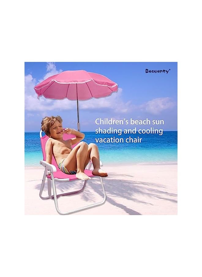 Folding Beach Chair With 360° Rotate Sunshade Umbrella, Kids Outdoor Camping Chair For Beach, Lawn, Backyard, Picnics. (Red)