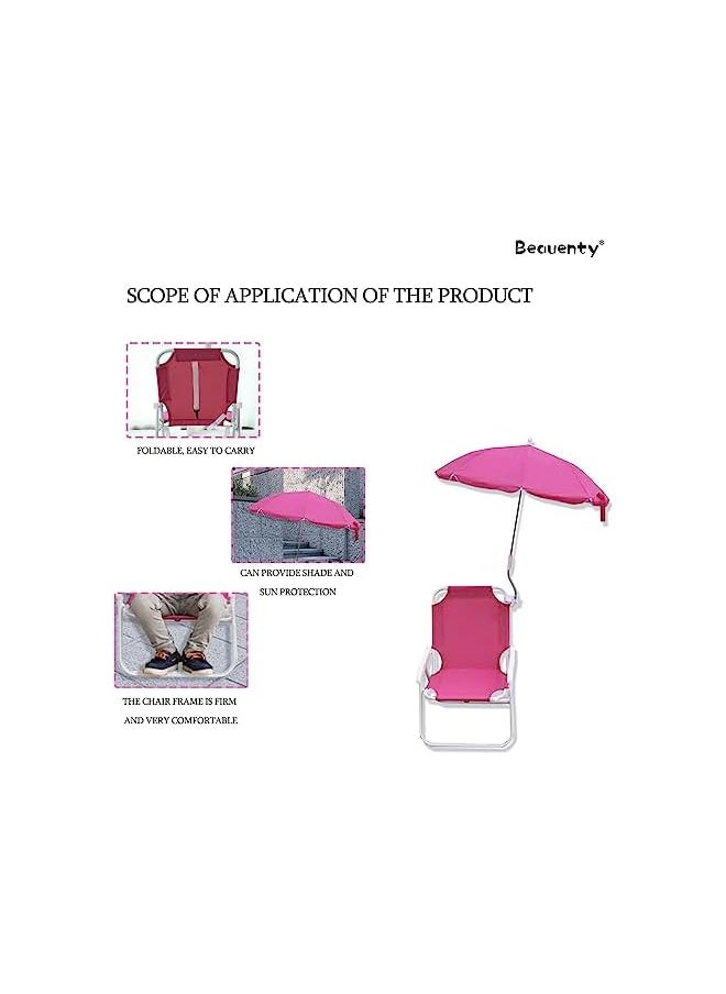 Folding Beach Chair With 360° Rotate Sunshade Umbrella, Kids Outdoor Camping Chair For Beach, Lawn, Backyard, Picnics. (Red)