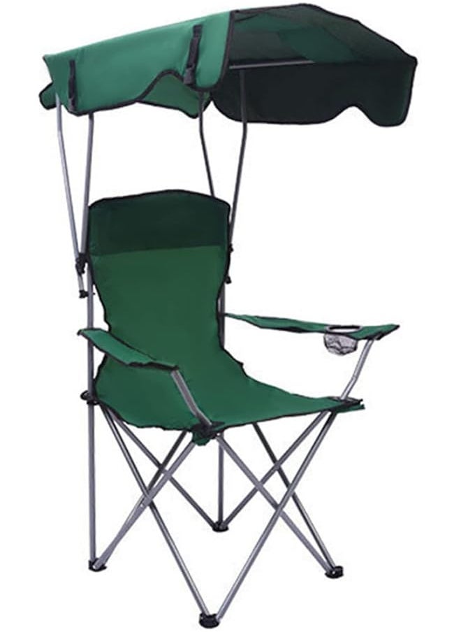 Foldable Camping Chair With Armrests Outdoor Beach Chair With Sunshade Perfect For Beach,Go Fishing，Barbecue，Lawn，Picnic (Green)