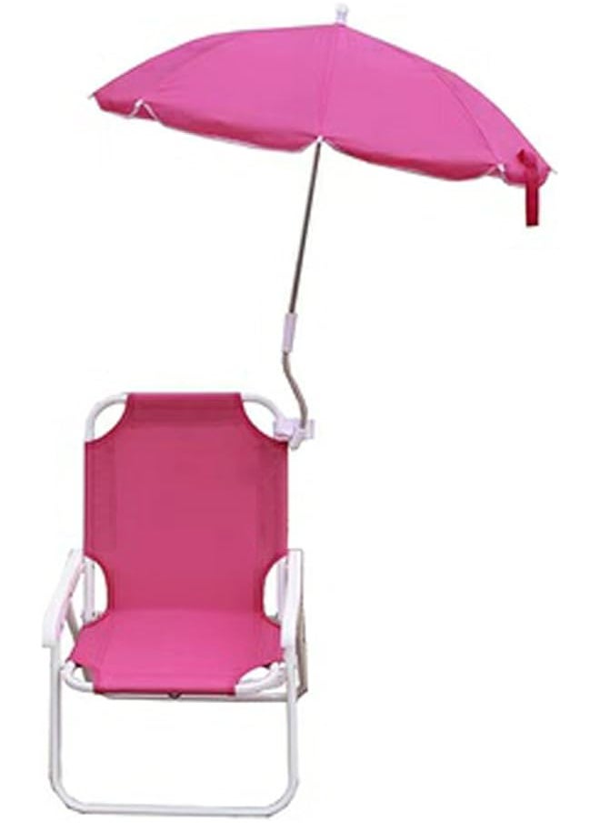 Folding Beach Chair With 360° Rotate Sunshade Umbrella, Kids Outdoor Camping Chair For Beach, Lawn, Backyard, Picnics. (Red)