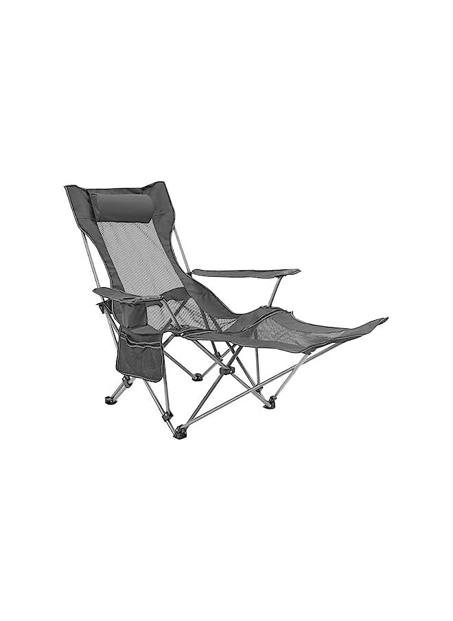 Portable Folding Dual -Purpose Beach Chair, Up To 130Kg, Outdoor Lounge Chairs With Headrest, Detachable Footrest. Armchair For Bbq, Camping, Sketching. (Dark Grey)