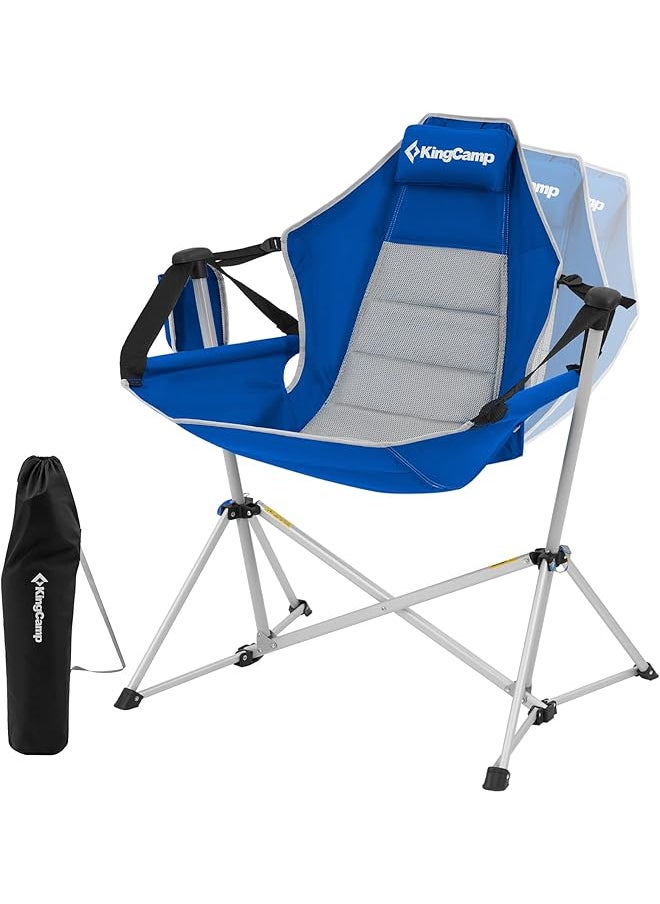 KingCamp Hammock Camping Chair Swinging Rocking Chair for Adults Lawn Beach Portable Folding Chair with Adjustable Back Support Carrying Cup Holder (BLACK/GREY)