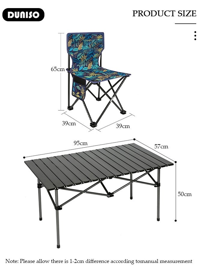 7 Piece Folding Camping Table Chair Set,Aluminum Roll Up Portable Picnic Table Outdoor Lightweight Folding Table with Carry Bag, Portable Folding Travel Table Chair for Outdoor Indoor Picnic Party BBQ Hiking Patio Garden Backyard(1*Table&6*Chairs)