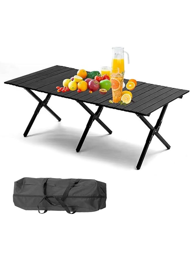 Portable Outdoor Table, 120 * 60Cm Lightweight Folding Camping Picnic Table For Outdoor Camping, Beach, Bbq, Party (Black)