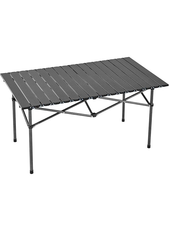 promass Aluminum Folding Lightweight Roll Portable Stable Table for Camping Picnic Barbecue Backyard Party, Indoor & Outdoor (BLACK/GREY)