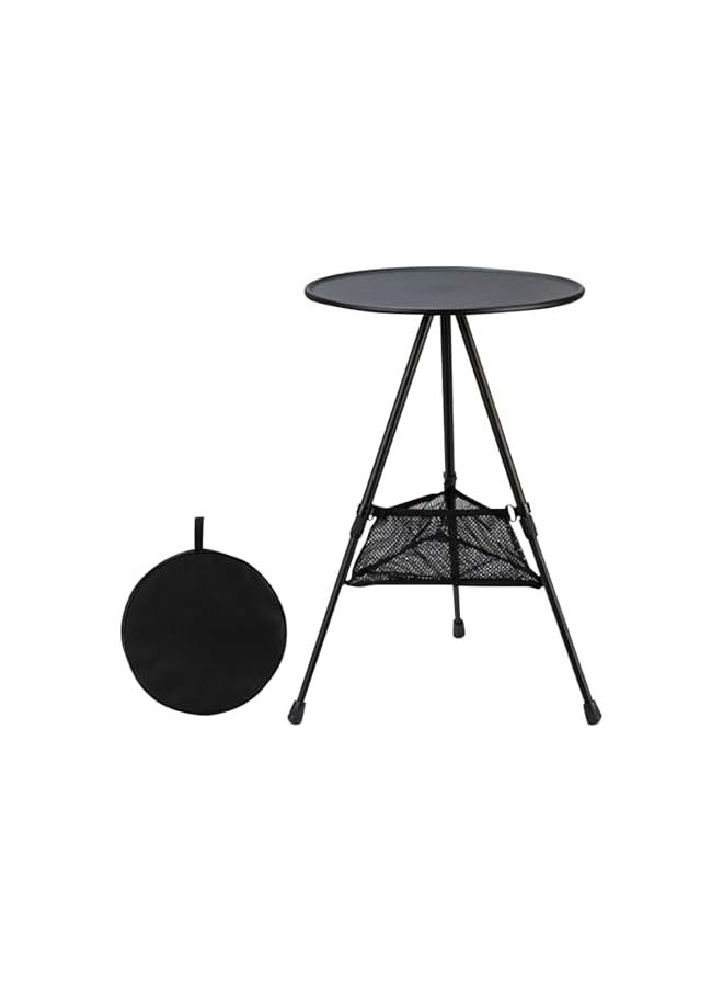 Height Adjustable Camping Table, Lightweight Portable Outdoor Table With Carrying Bag, 38Cm Waterproof Abs Tabletop, Aluminium Alloy Tripod Support (Black)