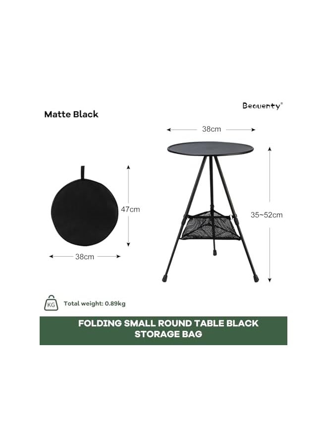 Height Adjustable Camping Table, Lightweight Portable Outdoor Table With Carrying Bag, 38Cm Waterproof Abs Tabletop, Aluminium Alloy Tripod Support (Black)