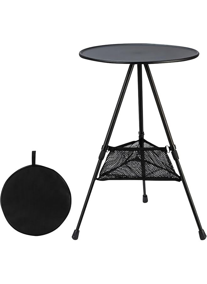 Height Adjustable Camping Table, Lightweight Portable Outdoor Table With Carrying Bag, 38Cm Waterproof Abs Tabletop, Aluminium Alloy Tripod Support (Black)