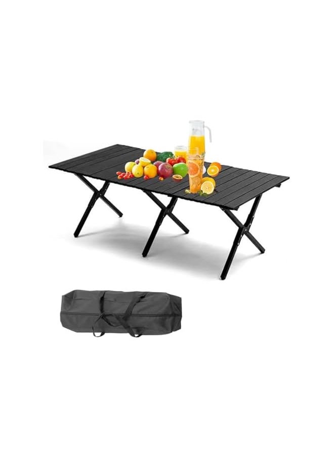 Portable Outdoor Table, 120 * 60Cm Lightweight Folding Camping Picnic Table For Outdoor Camping, Beach, Bbq, Party (Black)