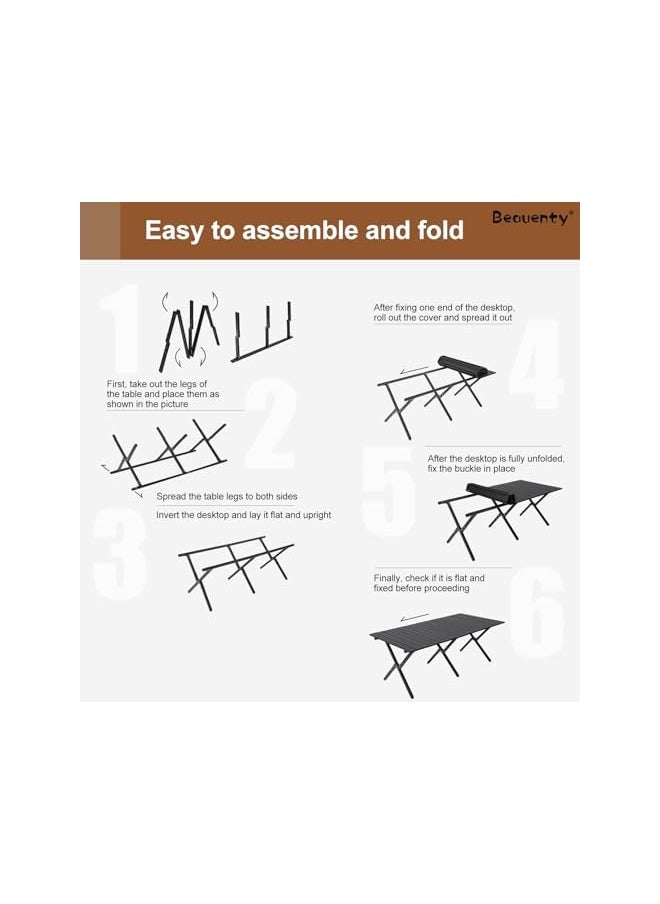 Portable Outdoor Table, 120 * 60Cm Lightweight Folding Camping Picnic Table For Outdoor Camping, Beach, Bbq, Party (Black)
