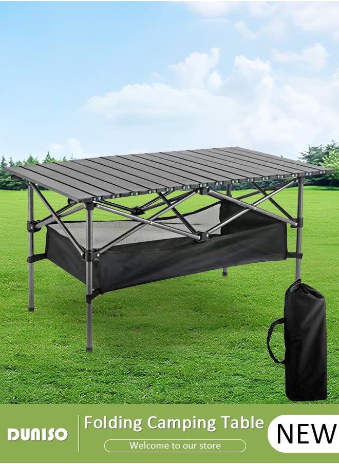 Folding Outdoor Camping Table, Portable Picnic Camping Table  with Storage Pocket, Aluminum Roll-up Table with Easy Carrying Bag for Indoor,Outdoor,Camping, Beach,Backyard, BBQ, Party, Patio, Picnic(95 * 55 * 50cm)