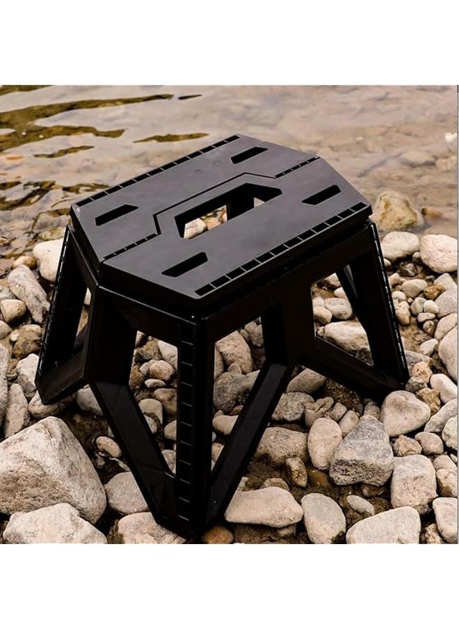 promass Folding Step Stool, Non-Slip Portable Folding Collapsible Stool, Heavy Duty Plastic Portable Chairs, Lightweight Small Camping Stool for Adults Fishing Hiking Outdoor Gardening (Black)